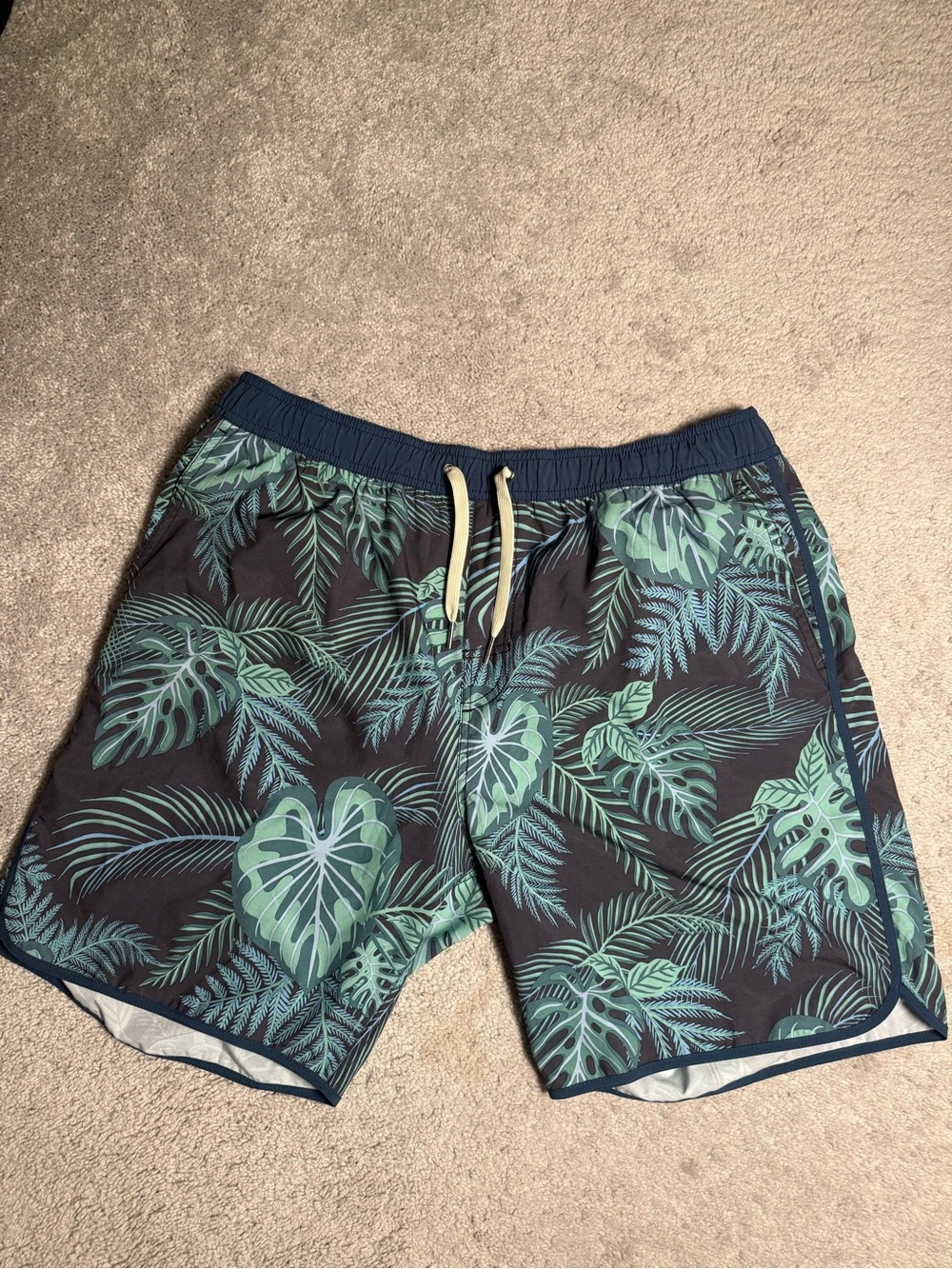 Fair Harbor Men's Tropical Leaf Swim Trunks - Navy & Green